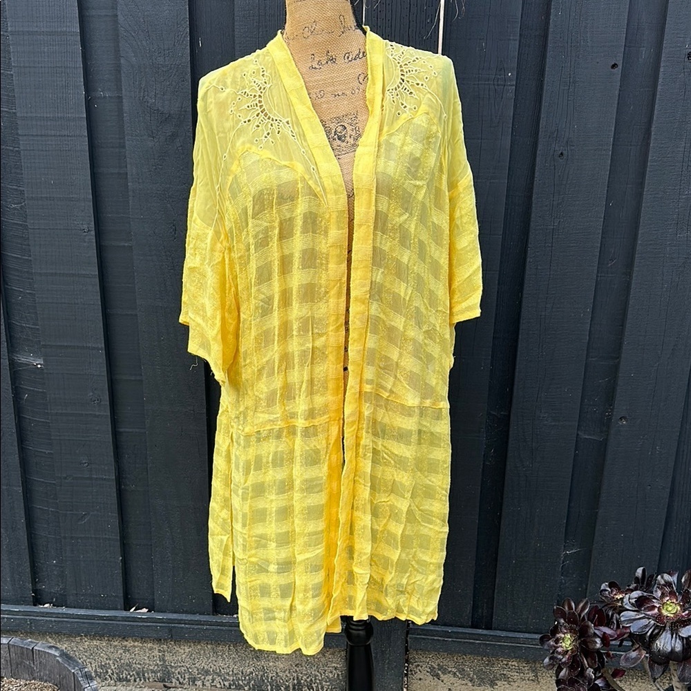💛💛💛Free People NFC golden yellow eyelet sunshine viscose drape robe cardigan